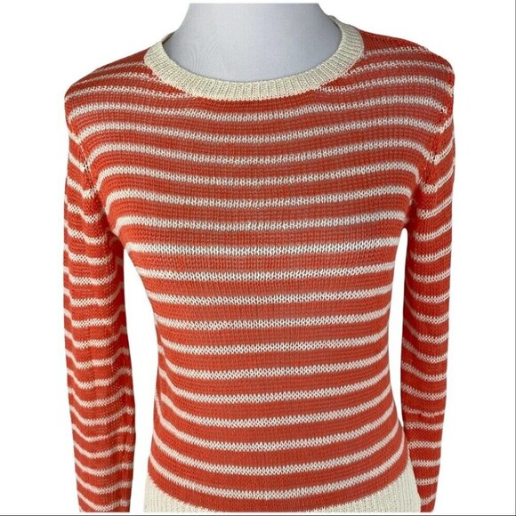 Acrobat‎ Women's Orange Striped Linen Crew Neck Long Sleeve Luxury Sweater S/C35 - Picture 3 of 9